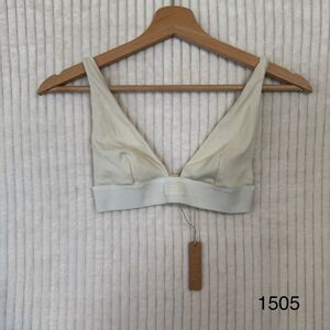 Skims Rib Cotton Plunge Bralette Logo Wireless Bra Size XXS Color Bone NWT